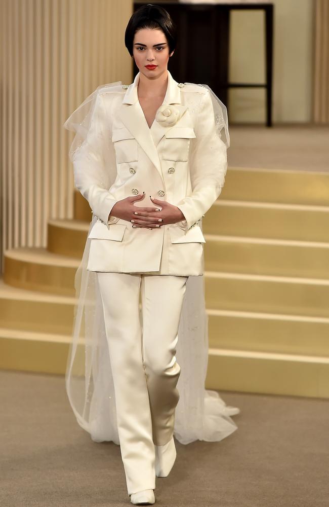 New look ... Kendall Jenner wore a short wig to close Chanel’s show in Paris. Picture: Gareth Cattermole/Getty Images
