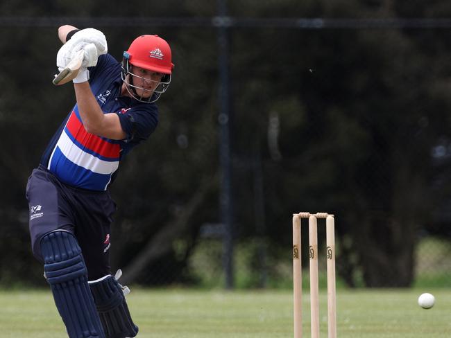 Victorian Premier Cricket: Footscray v Ringwood: Dylan Brasher of Footscray batting on Saturday 5h of November, 2022 in Footscray, Victoria, Australia.Photo: Hamish Blair