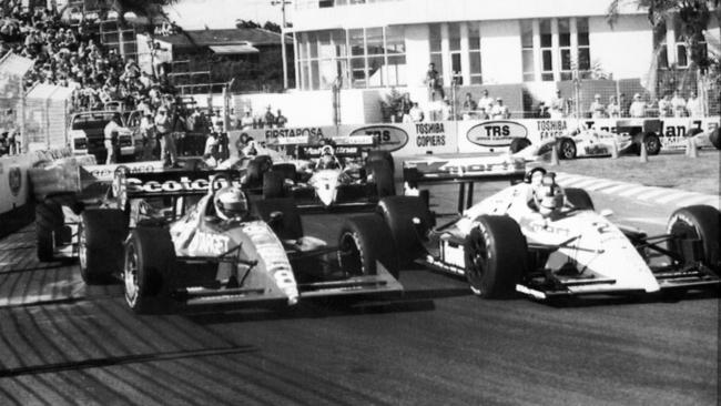 Michael Andretti and Eddie Cheever lead during Gold Coast Indy Car Grand Prix Picture: Paul Riley