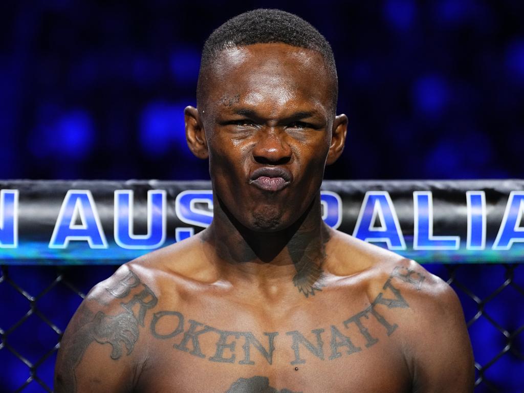 PERTH, AUSTRALIA - AUGUST 18: Israel Adesanya of Nigeria prepares to face Dricus Du Plessis of South Africa in the UFC middleweight championship fight during the UFC 305 event at RAC Arena on August 18, 2024 in Perth, Australia. (Photo by Jeff Bottari/Zuffa LLC)