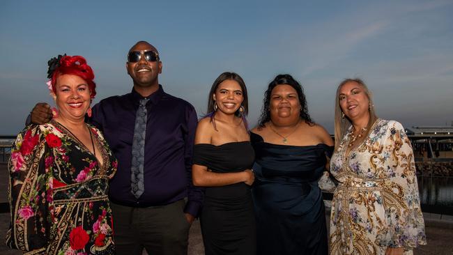 Ricardo Sambono, Cedella mcgrady , Evarna Petterson, Marcia Harris and Tracey Mehonoshen at the 2024 NAIDOC Ball at the Darwin Convention Centre. Picture: Pema Tamang Pakhrin