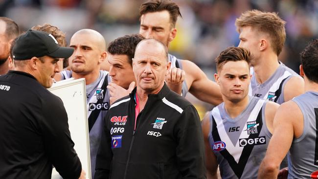 Ken Hinkley and the Power were on the end of a good old fashioned hiding by the Tigers. Picture: Getty Images