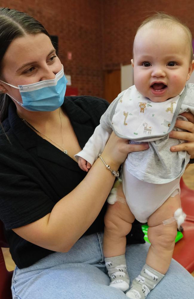 Mercedes Grundy and baby Tiaki, who received his immunisations this week at Barwon Health. Picture: Mark Wilson