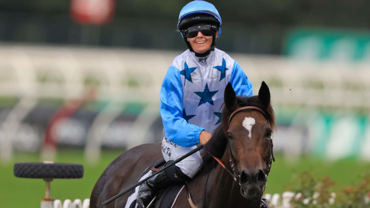 SYDNEY, AUSTRALIA - FEBRUARY 20: Rachel King on Nimalee returns to scale after winning race 3 the NSW Jockeys Association Handicap during Sydney Racing at Rosehill Gardens on February 20, 2021 in Sydney, Australia. (Photo by Mark Evans/Getty Images)