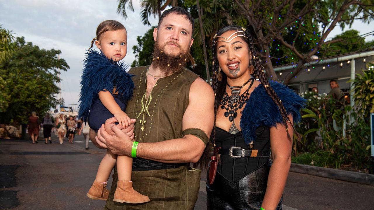 Harley Pomare, Brooke Pomare and Baby Ahurei Pomare at the 2024 Dinah Beach Viking Funeral. Picture: Pema Tamang Pakhrin