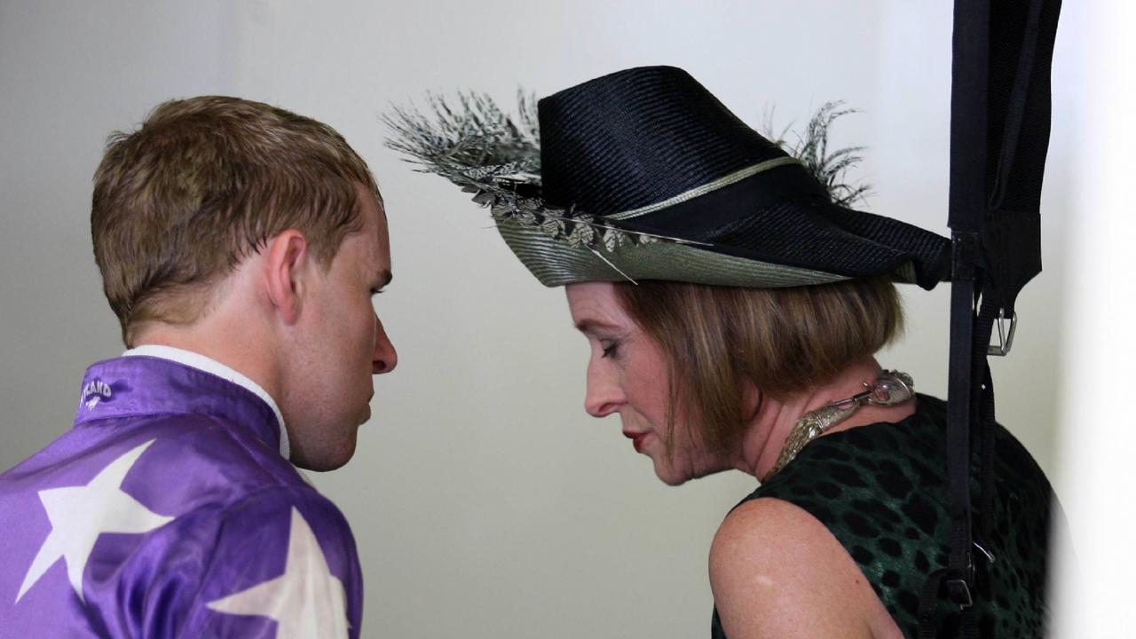 Tommy Berry and Gai Waterhouse during the 2012 Magic Millions second v first protest scenes.