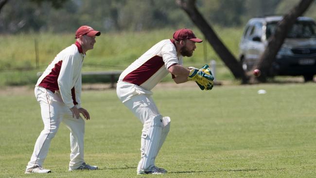 Centrals action behind the stumps with Wayne Jones and wicketkeeper David Tyler in the 2020/21 grand final. Picture: Gary Reid