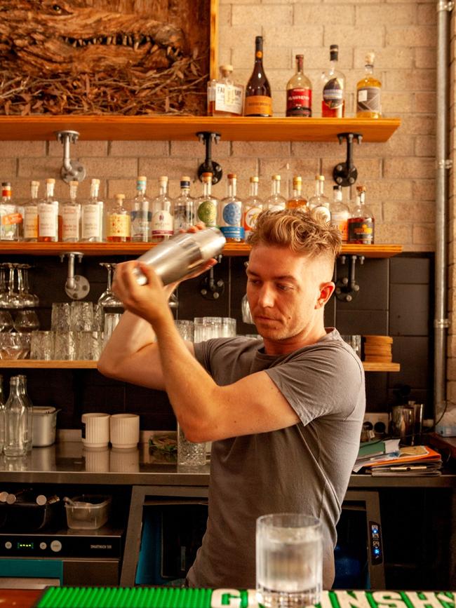 Tom Sheridan at Phat Mango whipping up a mango-inspired drink for the Darwin Mango Cup. Picture: Supplied