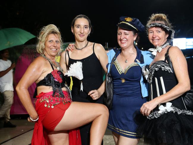Fran Minniss, Miss Terry, Jasmine Barillaro and Connie Cook celebrated New Year's Eve together on the Cairns Esplanade. Picture: Brendan Radke