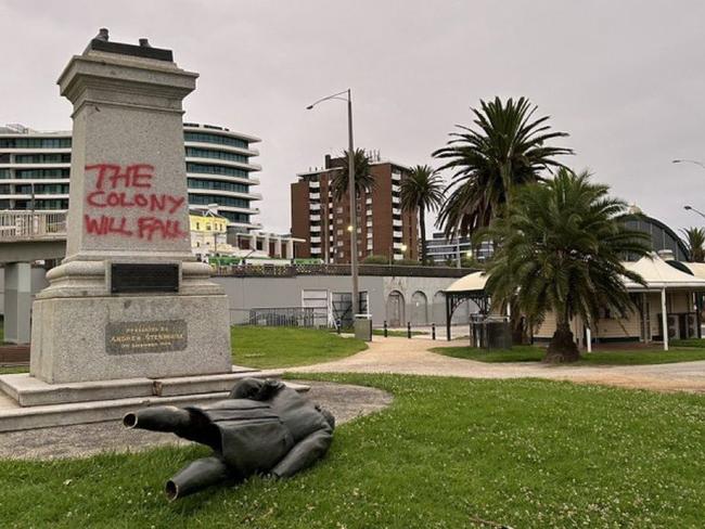 The Captain Cook statue at Catani Gardens in St Kilda was damaged on January 25. Source: Instagram