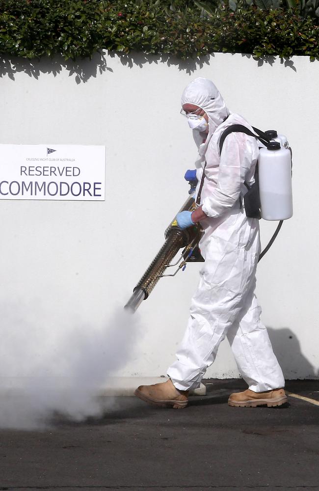 The smog gun in action at a Sydney yacht club closed due to COVID-19 infections. Picture: Matrix