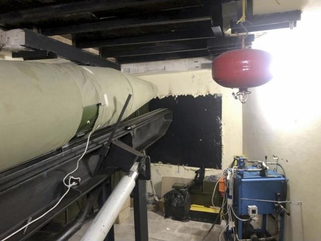 This undated image released by the IDF on September 23, 2024, purportedly show a Hezbollah missile system in the attic of a home in the southern Lebanon village of Houmine al-Tahta. Picture: Israel Defense Forces