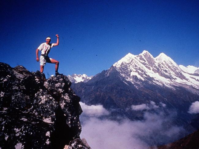 Man on mountain in Himalayas, Nepal 2000. himalayan mountains