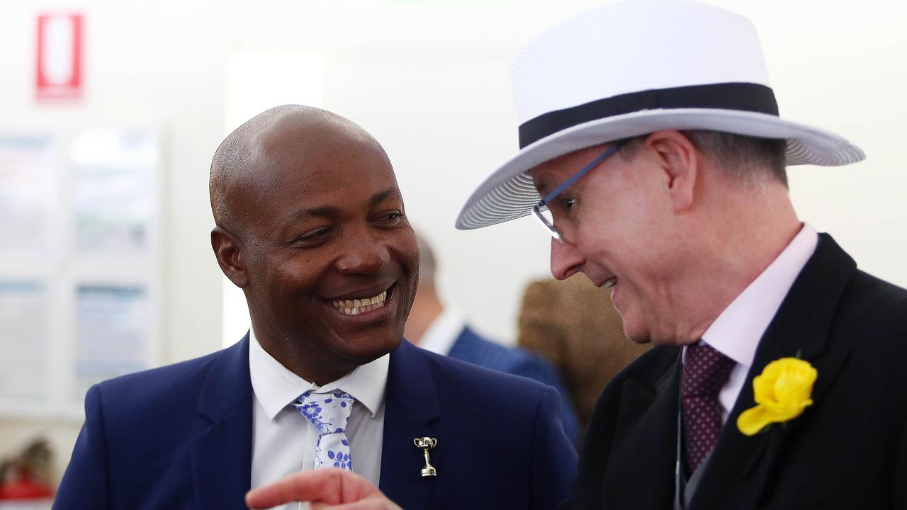 Brian Lara with Tabcorp CEO David Attenborough. Picture: Aaron Francis