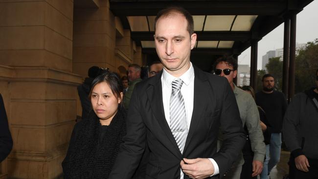 Alexander Campbell leaves the District Court with his wife Diana after a not-guilty verdict of causing death by dangerous driving for Sophia Naismith, who was struck down and killed by his out of control Lamborghini at Glengowire in June 2019. Picture: Tricia Watkinson