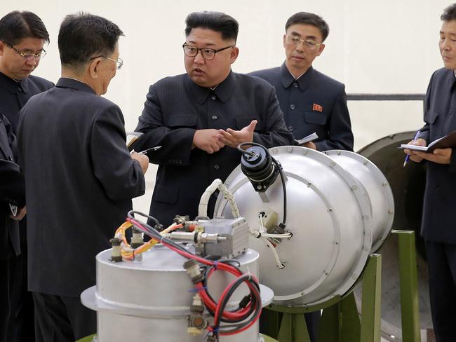 Kim Jong Un inspects a hydrogen bomb in North Korea. Picture: AP