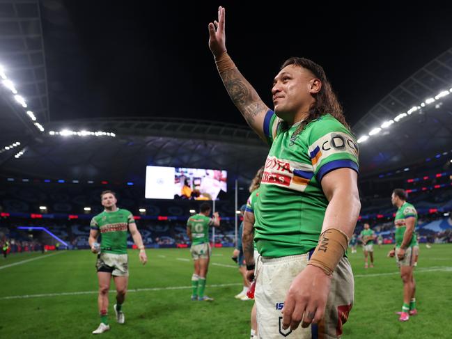 Josh Papali'i waves to the fans. Picture: Cameron Spencer/Getty Images