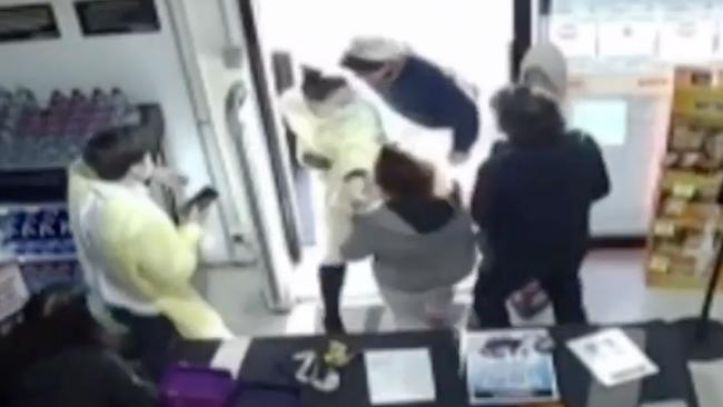 Craig Thompson seen on CCTV yelling at terrified pharmacy workers. Picture: Supplied.