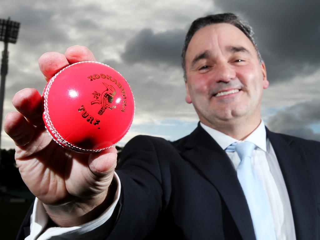 30-6-2014 - SACA CEO Keith Bradshaw with the Pink Cricket Ball for day/night Test Cricket at Adelaide Oval - Picture Simon Cross