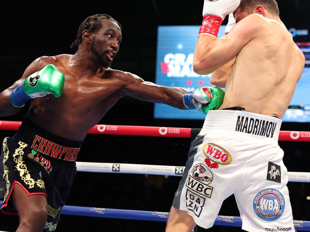 Crawford beat the dangerous Isaril Madrimov in his first fight at super-welterweight last year. Picture: Mark Robinson/Matchroom Boxing/Getty Images