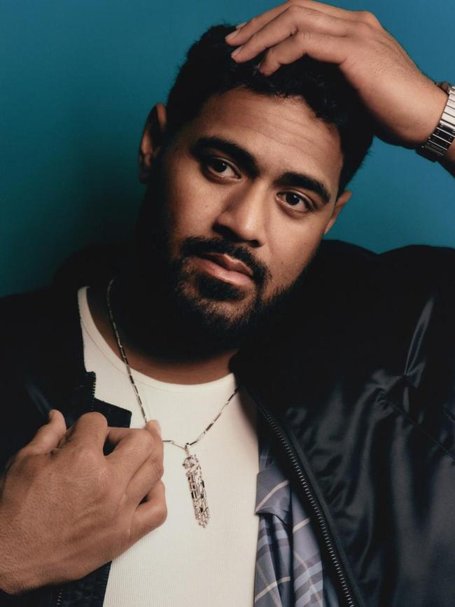 Mailata wears jacket, by Acne Studios; shirt, by Burberry; tank, by Emporio Armani; Panthere de Cartier High Jewellery necklace, Santos de Cartier skeleton watch, by Cartier.