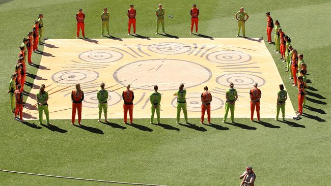 The Australian men’s cricket team will a barefoot circle ceremony before the first ODI against India, as teams have done in the WBBL. Picture: Getty Images