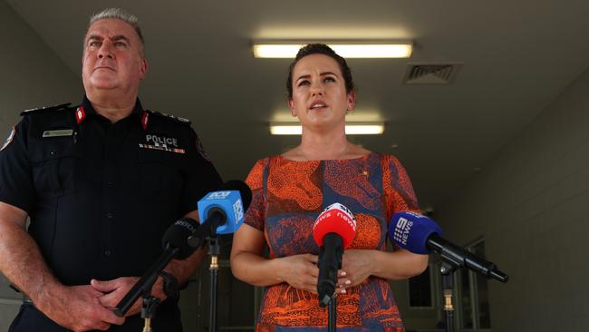 Chief Minister Lia Finocchiaro and NT Police Commissioner Michael Murphy condemned recent attacks on officers in Wadeye. Picture: Zizi Averill