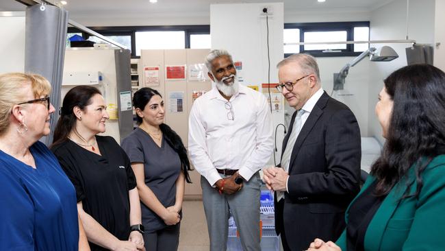 Anthony Albanese meets doctors and nurses while visiting the Burwood Health Care centre in Melbourne. Picture: David Geraghty/NewsWire