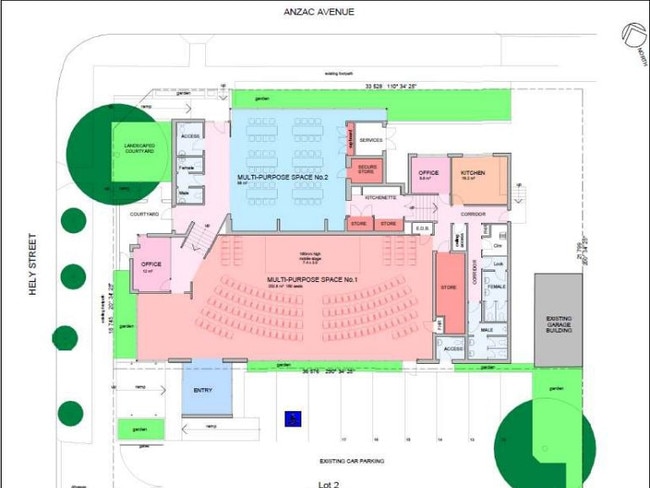 Floor plans for the proposed new internal fit-out converting the admin office into a church. Picture: supplied