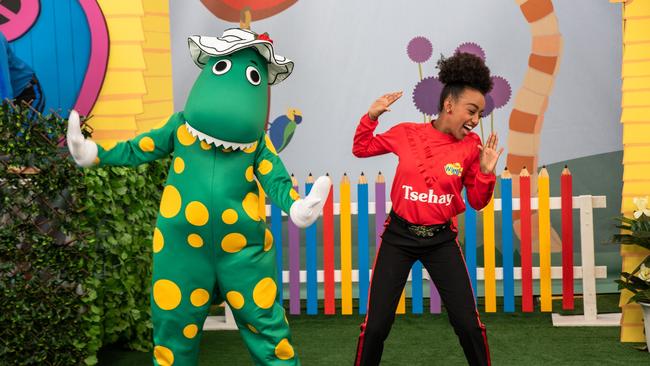 Tsehay, pictured with Dorothy the Dinosaur, is just 15 years old. Picture: Fruit Salad TV