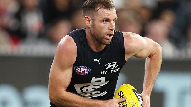 AFL Round 2. Carlton v Collingwood at the MCG, Melbourne .  25/03/2021.  Sam Docherty of the Blues     . Pic: Michael Klein