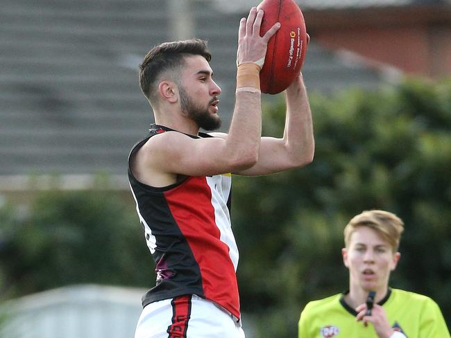 EDFL footy: East Keilor v West Coburg: Ibrahim Tahaof West Coburg marks Saturday, June 19, 2021, in East Keilor, Victoria, Australia. Picture: Hamish Blair