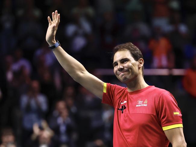 MALAGA, SPAIN - NOVEMBER 19: Rafael Nadal of Team Spain waves to the spectators as he leaves the court during his farewell after Spain being knocked out on the quarterfinal tie between Netherlands and Spain during the Davis Cup Finals at Palacio de Deportes Jose Maria Martin Carpena on November 19, 2024 in Malaga, Spain. (Photo by Matt McNulty/Getty Images for ITF)