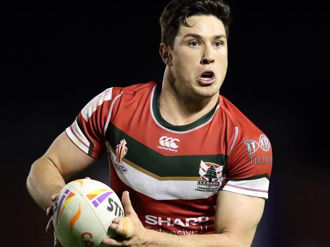 WARRINGTON, ENGLAND - OCTOBER 16: Mitchell Moses of Lebanon in action during the Rugby League World Cup 2021 Pool C match between New Zealand and Lebanon at The Halliwell Jones Stadium on October 16, 2022 in Warrington, England. (Photo by Jan Kruger/Getty Images for RLWC)