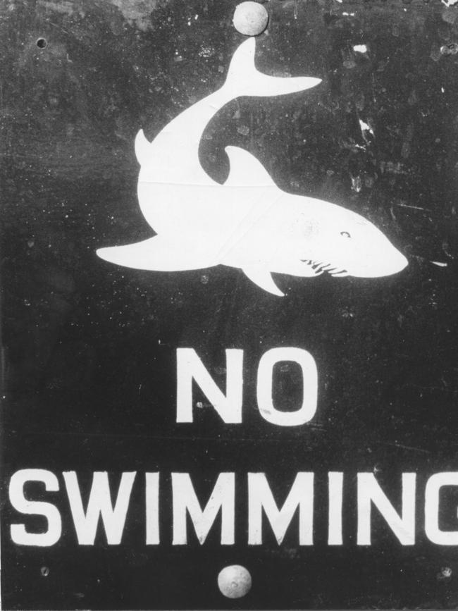 A warning sign at Pittwater in the 1970s. Photo Manly Daily