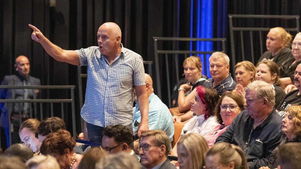 Brendan Long attempts to ask a question at the Toowoomba Community Safety Forum. Picture: Kevin Farmer