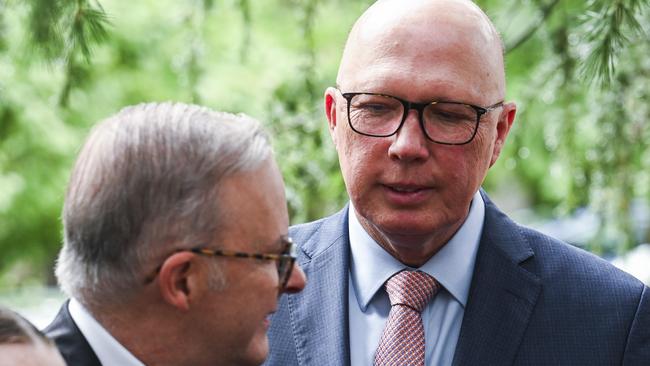 CANBERRA, AUSTRALIA, NewsWire Photos. FEBRUARY 6, 2024: Leader of the Opposition Peter Dutton and  Prime Minister Anthony Albanese attend a Ecumenical service to commemorate the commencement of Parliament for 2024 at St Andrews Presbyterian church in Canberra. Picture: NCA NewsWire / Martin Ollman