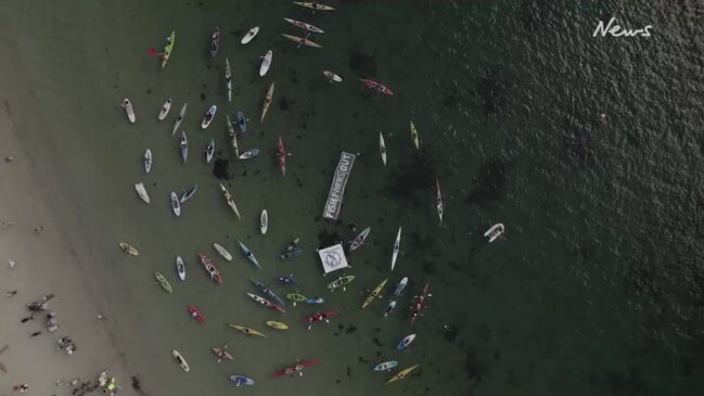 Anti-salmon farm protesters take to their boats in the D'Entrecasteaux channel