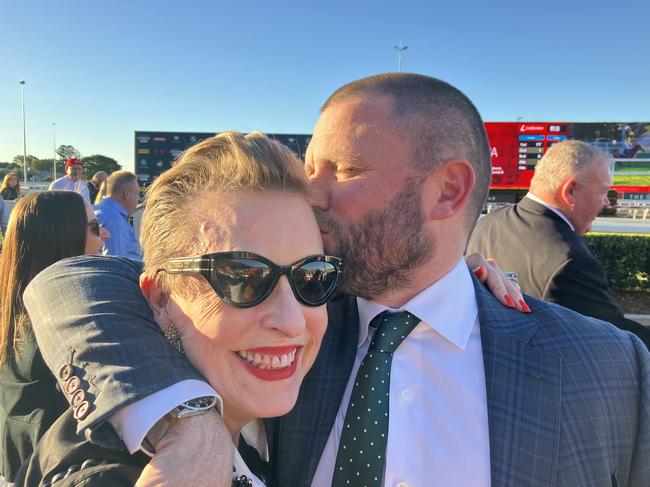 Queenslanders Mitch and Lorilie Cunningham after the mother and son team won the Group 1 Stradbroke Handicap with Stefi Magnetica. Picture: Ben Dorries.