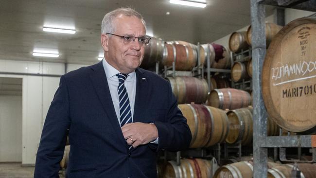 ELECTION TEAM 2022 LIBERAL BUS TOUR  13/5/2022  Prime Minister Scott Morrison joins Aaron Violi for a tour of Punt Road Winery in the Yarra Valley, as part of an announcement for support for wine businesses to boost export opportunities.This event is located in the electorate of CASEY.   ATTENDING:The Hon Scott Morrison MP. Prime MinisterMr Aaron Violi, Candidate for CaseyMr Jospeh Napoelene, Punt Road WinesMr Tim Shand, General Manager, Wine Maker, Punt Road WinesPicture: Jason Edwards