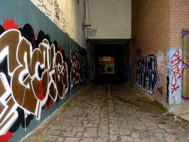 The dank and dark alleyway where Bayley killed Jill Meagher takes a right turn back onto a side street. Picture: Mal Fairclough/news.com.au