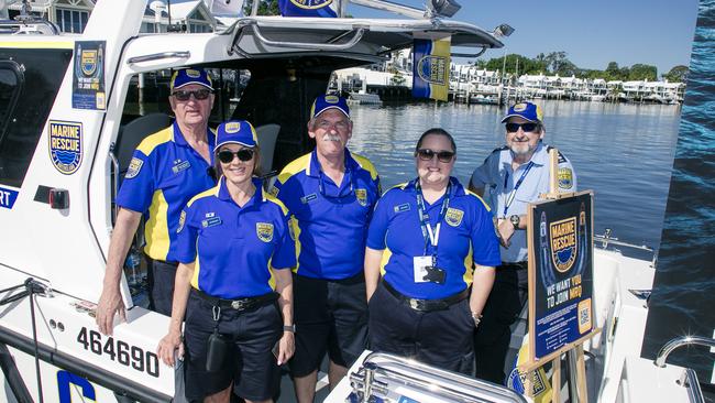 The team from Marine Rescue , Southport at the Sanctuary Cove Boat Show. Picture: Glenn Campbell