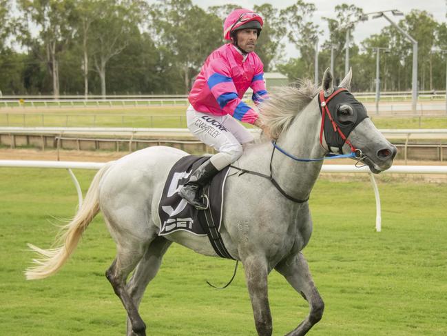 Jockey Chris Whiteley pictured aboard Barachiel at Callaghan Park.