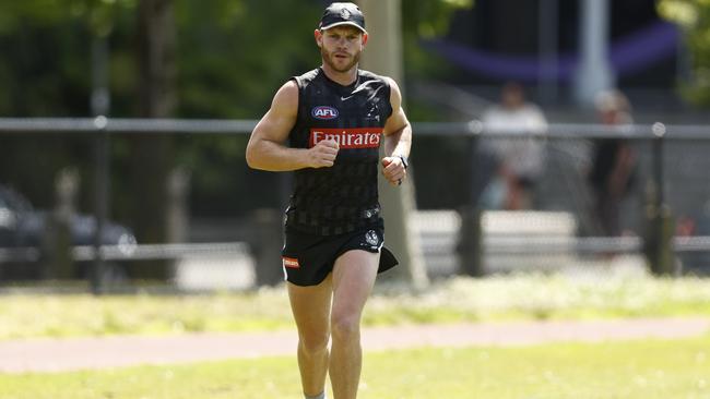 Collingwood is taking a cautious approach with Taylor Adams in this pre-season. (Photo by Darrian Traynor/AFL Photos/via Getty Images)