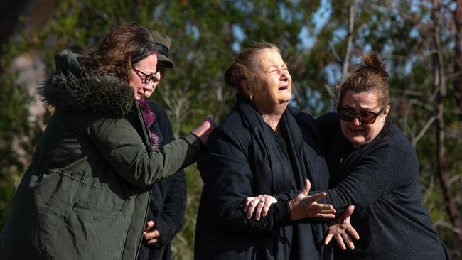 Courtney Herron’s distressed family at the park. Picture: Sarah Matray