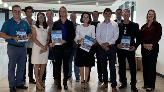 Dan Knowles (LGAQ), Cr Burns, Glin Bayley (MEFS), Chris Mills (Sunshine Coast Airport), Cr Suarez, Cr Hungerford, Mayor Natoli, Carlos Vaquero Valiente (MEFS), Greg Laverty, Chris Le Serve, Craig Josie (Silicon Coast), Alex Elibank Murray (USC). Photo: Andrew Hedgman