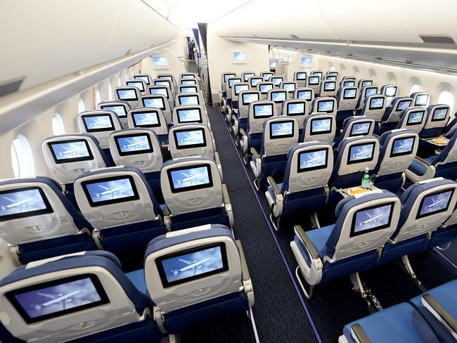 The interior of the economy class of the new Airbus A350 XWB. 