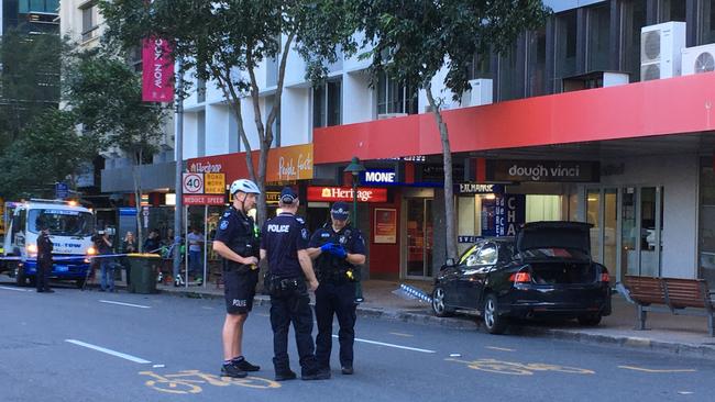 Police at the scene of a pedestrian crash in Brisbane's CBD. Picture: Nicole Pierre