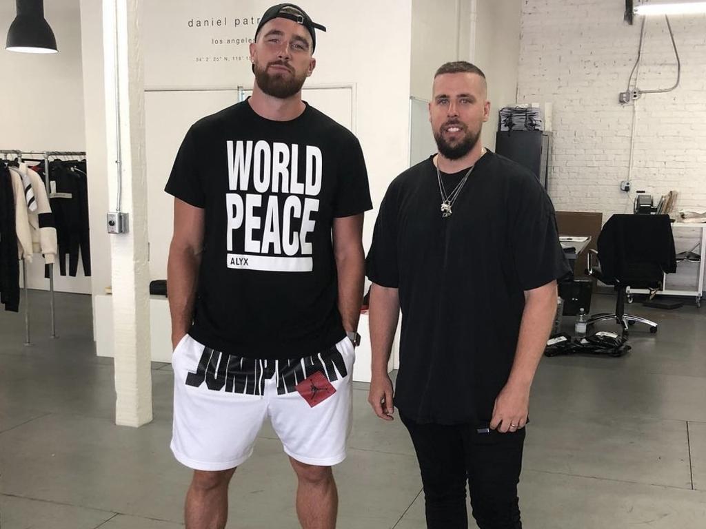 Travis Kelce alongside designer Daniel Patrick. Picture: Grant Trouville/NRL Photos