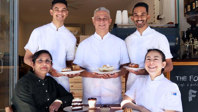 From left: Jason, Augustus and Travin De Hoedt, Saaya Takahashi and Dilki De Hoedt at The Fold Cafe and Patisserie. Picture: Jenifer Jagielski